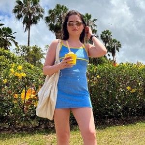 Blue and Yellow Terrycloth Summer Mini Dress